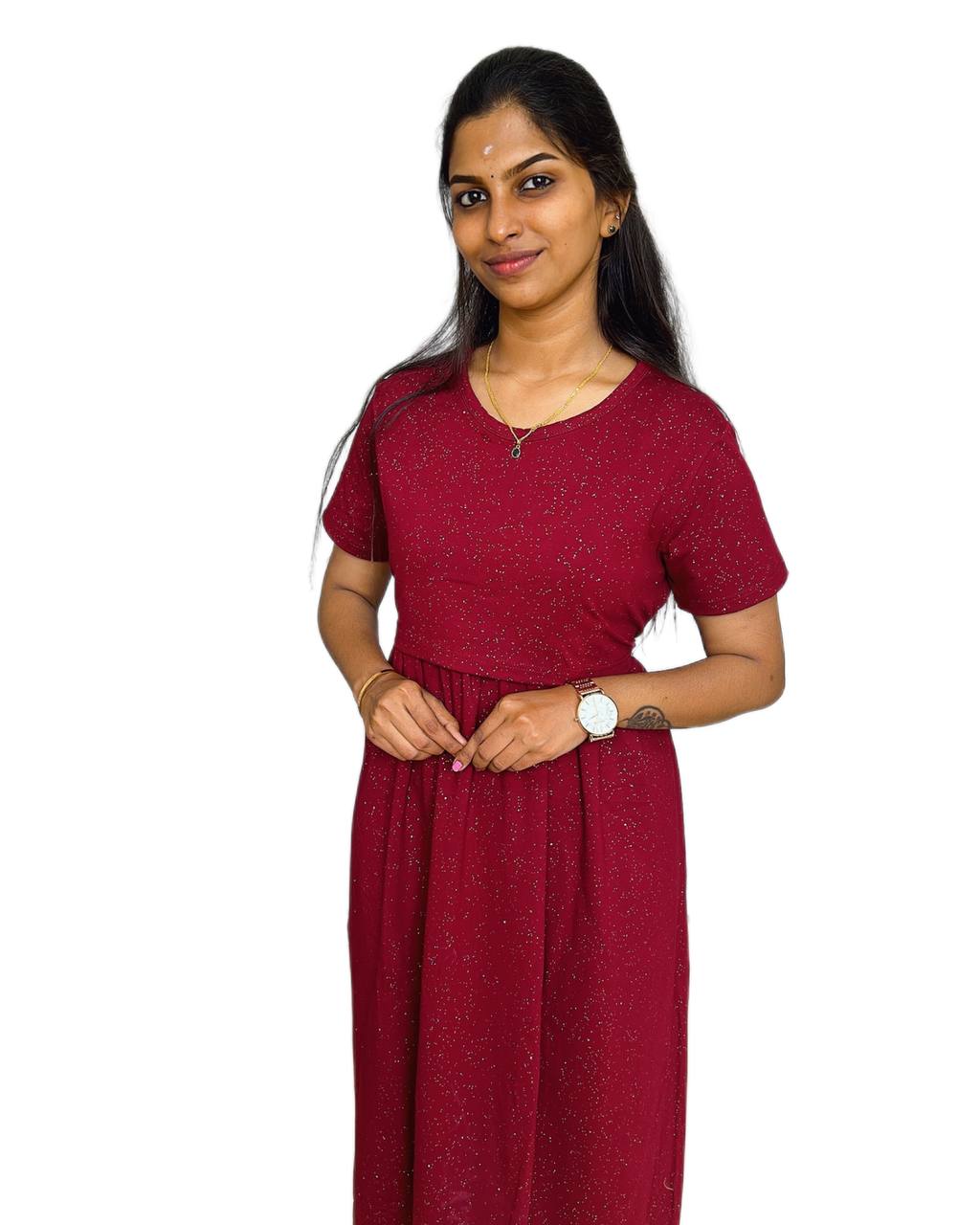 Maroon-Colored Maternity Long Gown