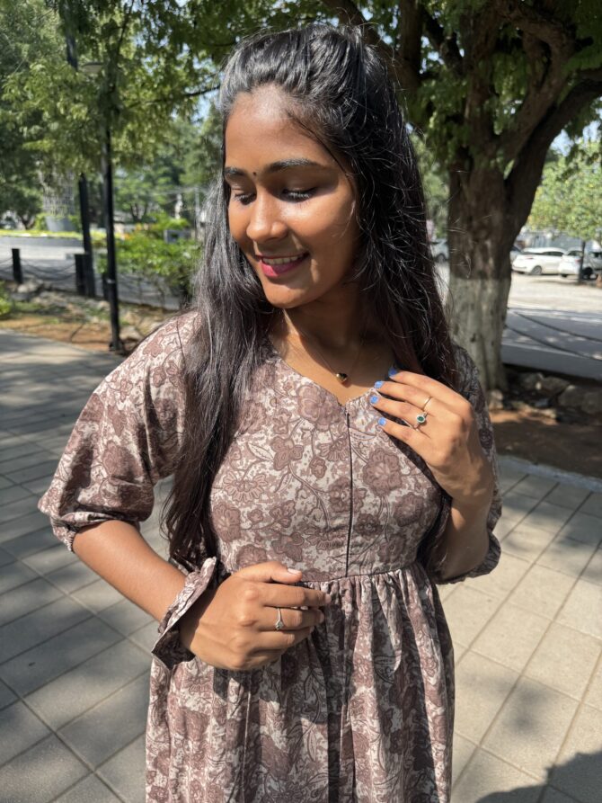Choco Floral Centre Zip Kurti