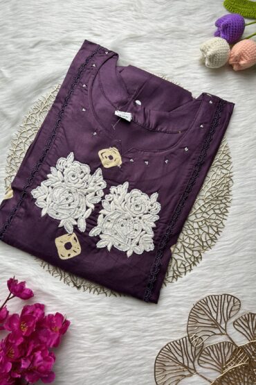 Purple pearls cotton Anarkali