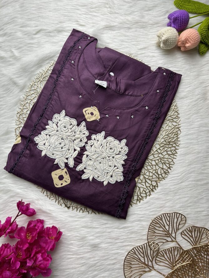 Purple pearls cotton Anarkali