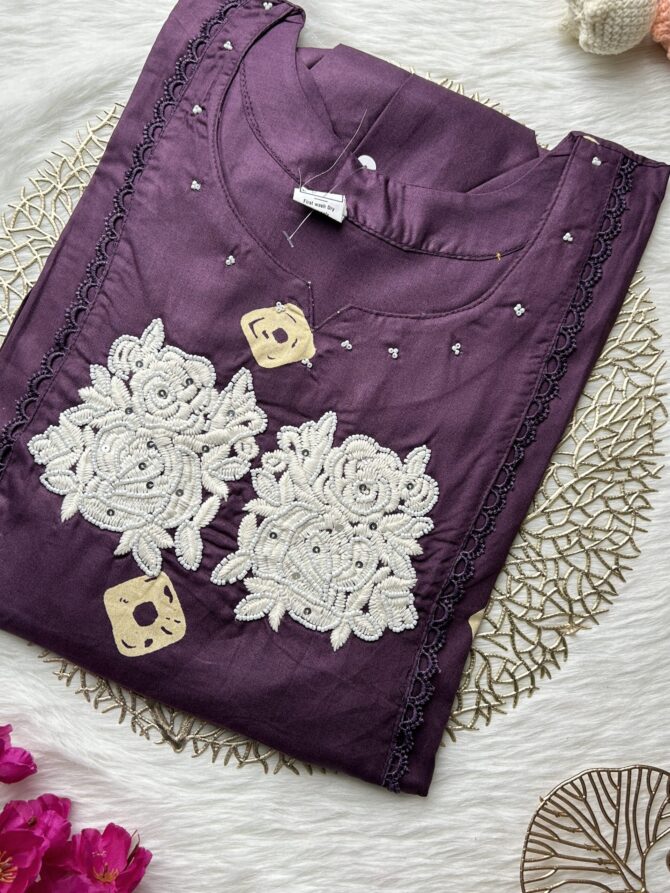 Purple pearls cotton Anarkali - Image 5