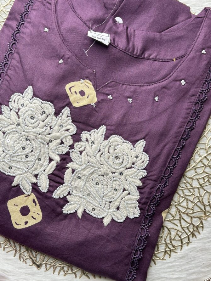 Purple pearls cotton Anarkali - Image 4