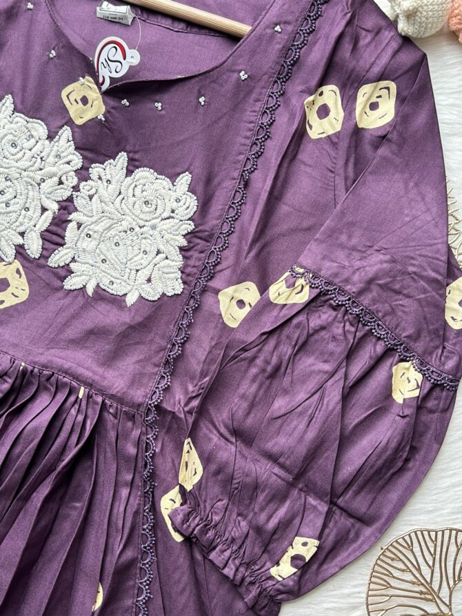 Purple pearls cotton Anarkali - Image 3