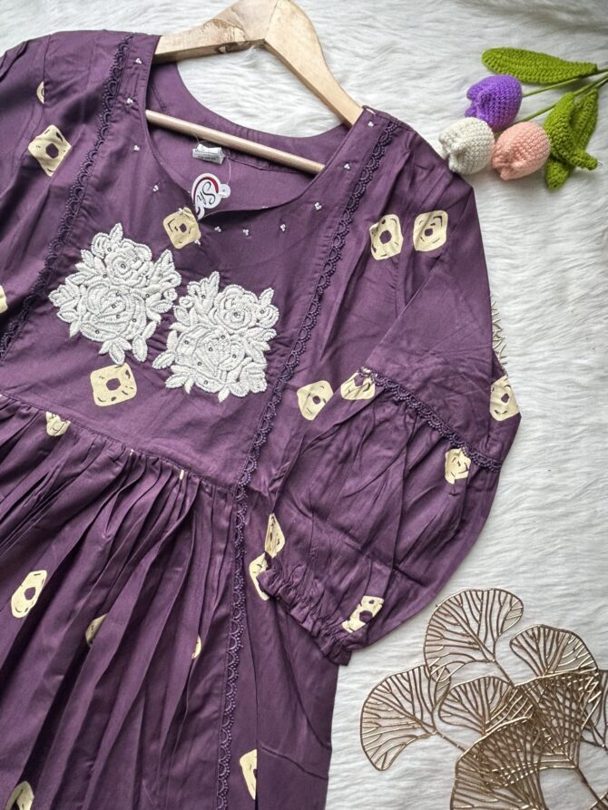 Purple pearls cotton Anarkali - Image 2