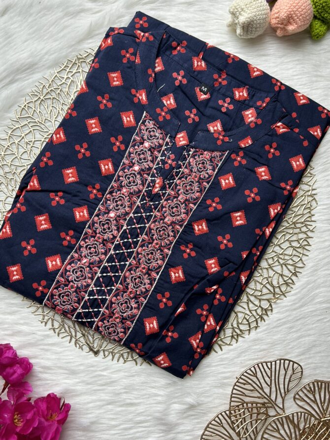 Navy Red Nyra cut kurti - Image 3