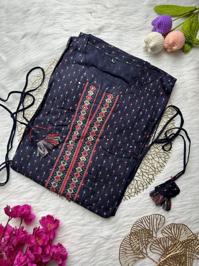 Navy mirror cotton Anarkali - Image 2