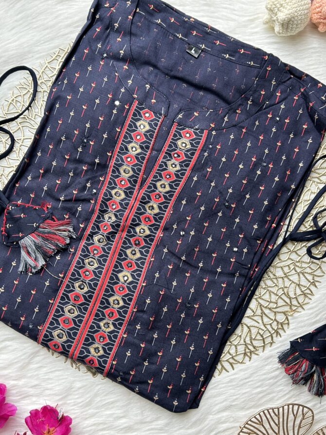 Navy mirror cotton Anarkali - Image 3