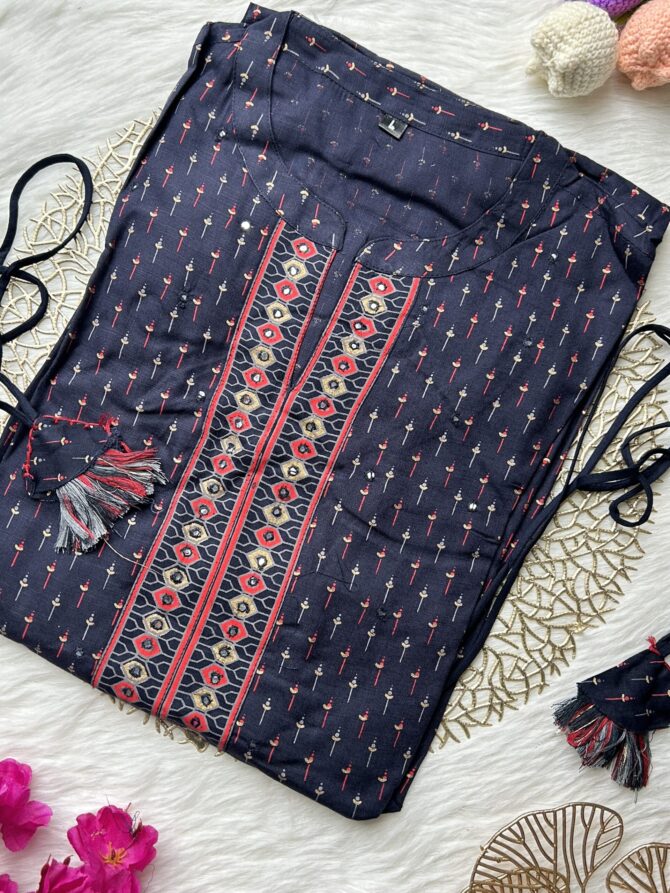 Navy mirror cotton Anarkali - Image 5