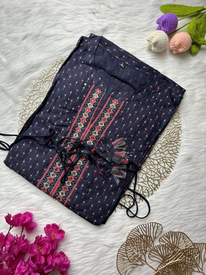 Navy mirror cotton Anarkali