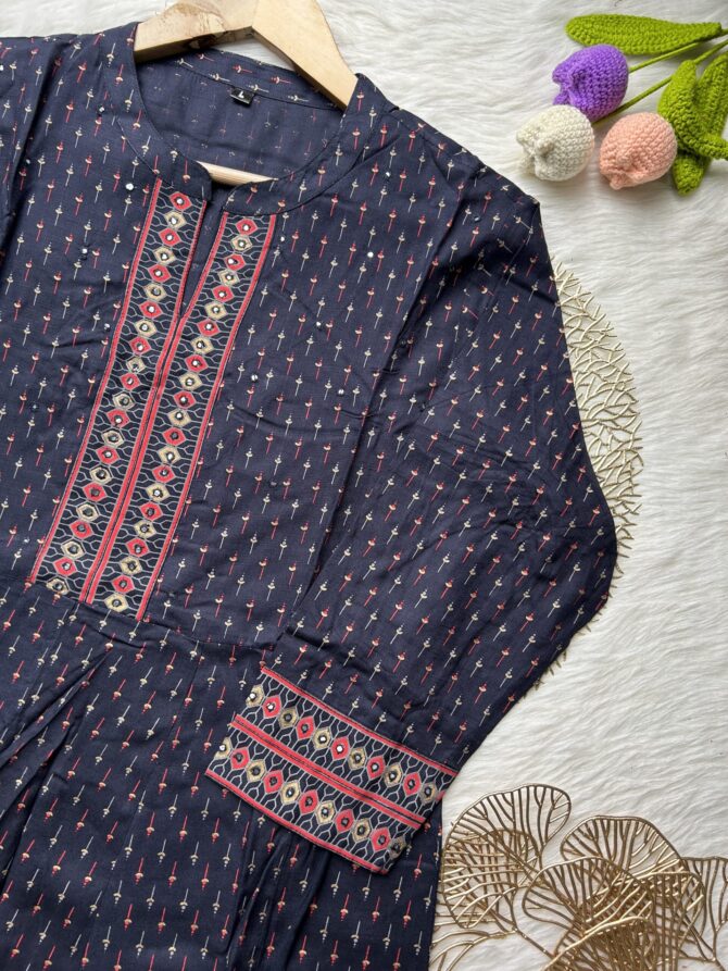 Navy mirror cotton Anarkali - Image 8