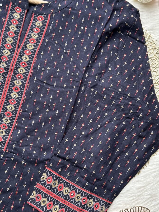 Navy mirror cotton Anarkali - Image 9
