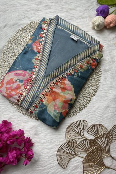 Pastel floral blue muslin Anarkali