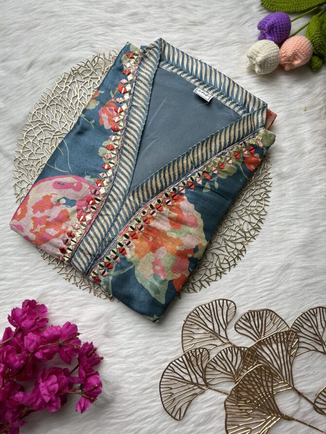 Pastel floral blue muslin Anarkali