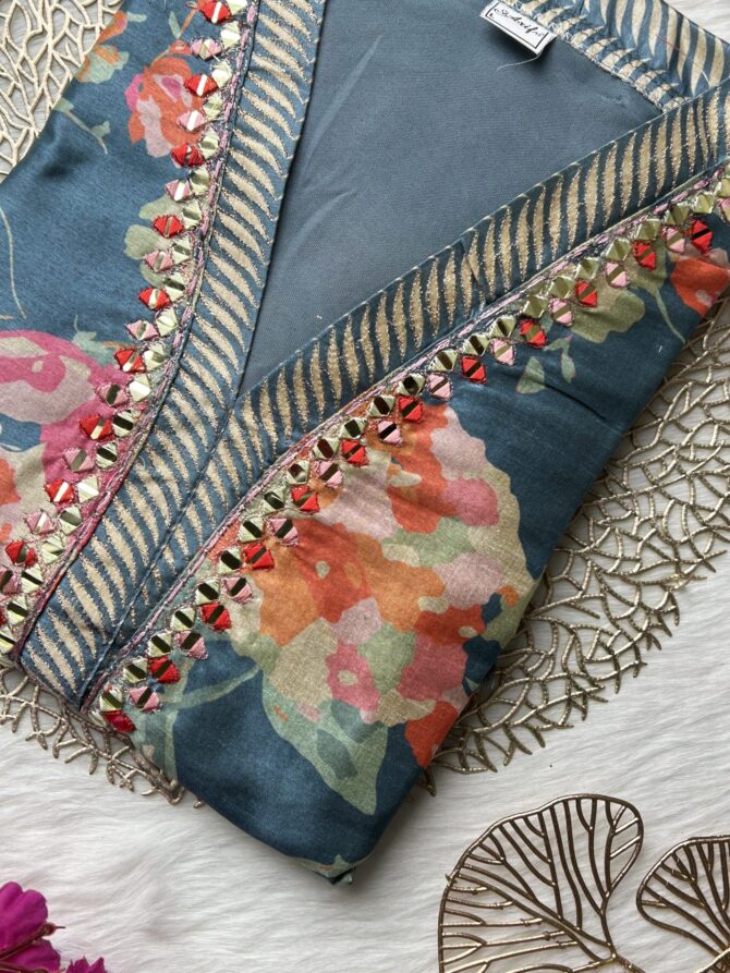 Pastel floral blue muslin Anarkali - Image 10