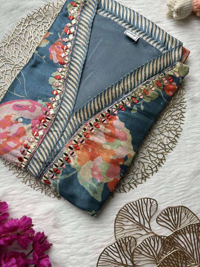 Pastel floral blue muslin Anarkali - Image 9