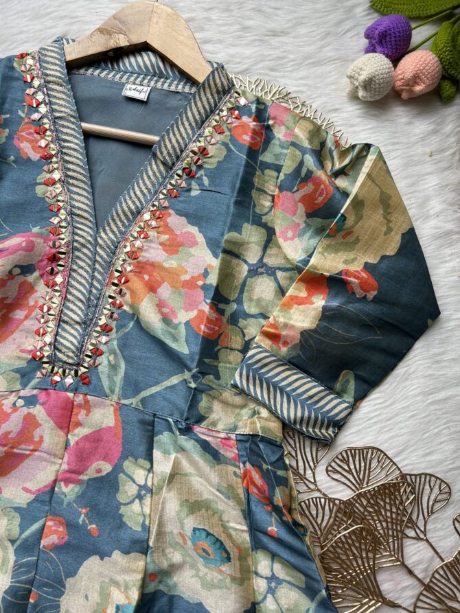 Pastel floral blue muslin Anarkali - Image 8