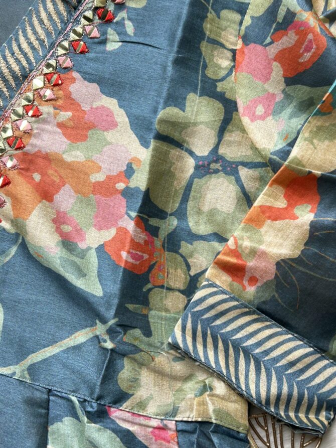 Pastel floral blue muslin Anarkali - Image 6
