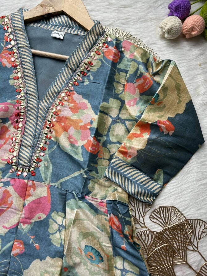 Pastel floral blue muslin Anarkali - Image 5