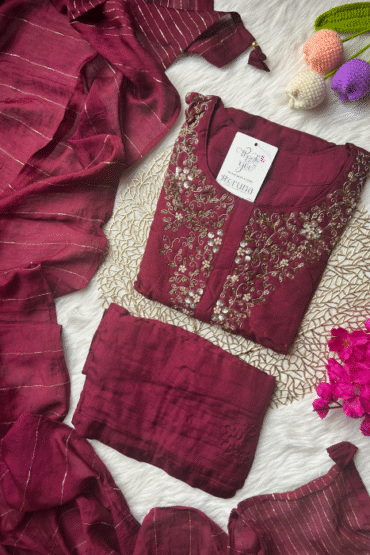 Maroon dola silk suit
