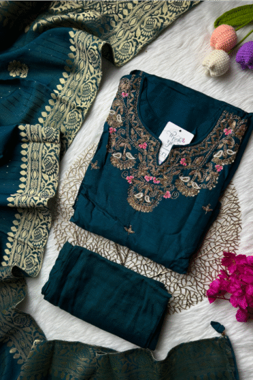 Teal Blue dola silk suit