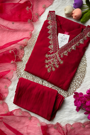 Fuchsia pink poly cotton suit