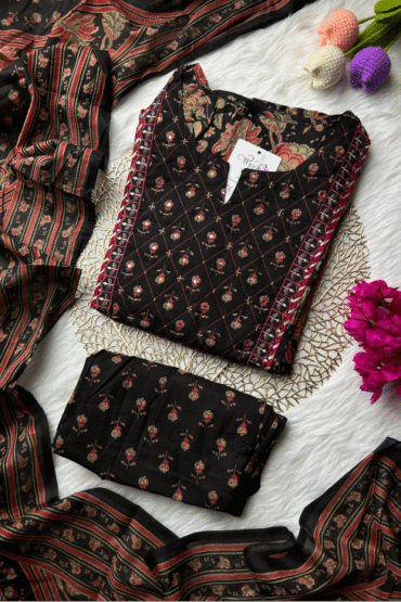 Black and red cotton Anarkali set