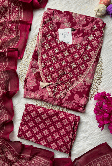 Maron Cotton Anarkali set