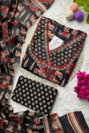 Black Cotton Anarkali set