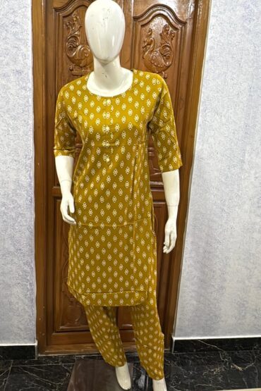 KURTI SET-MUSTARD PRINTY